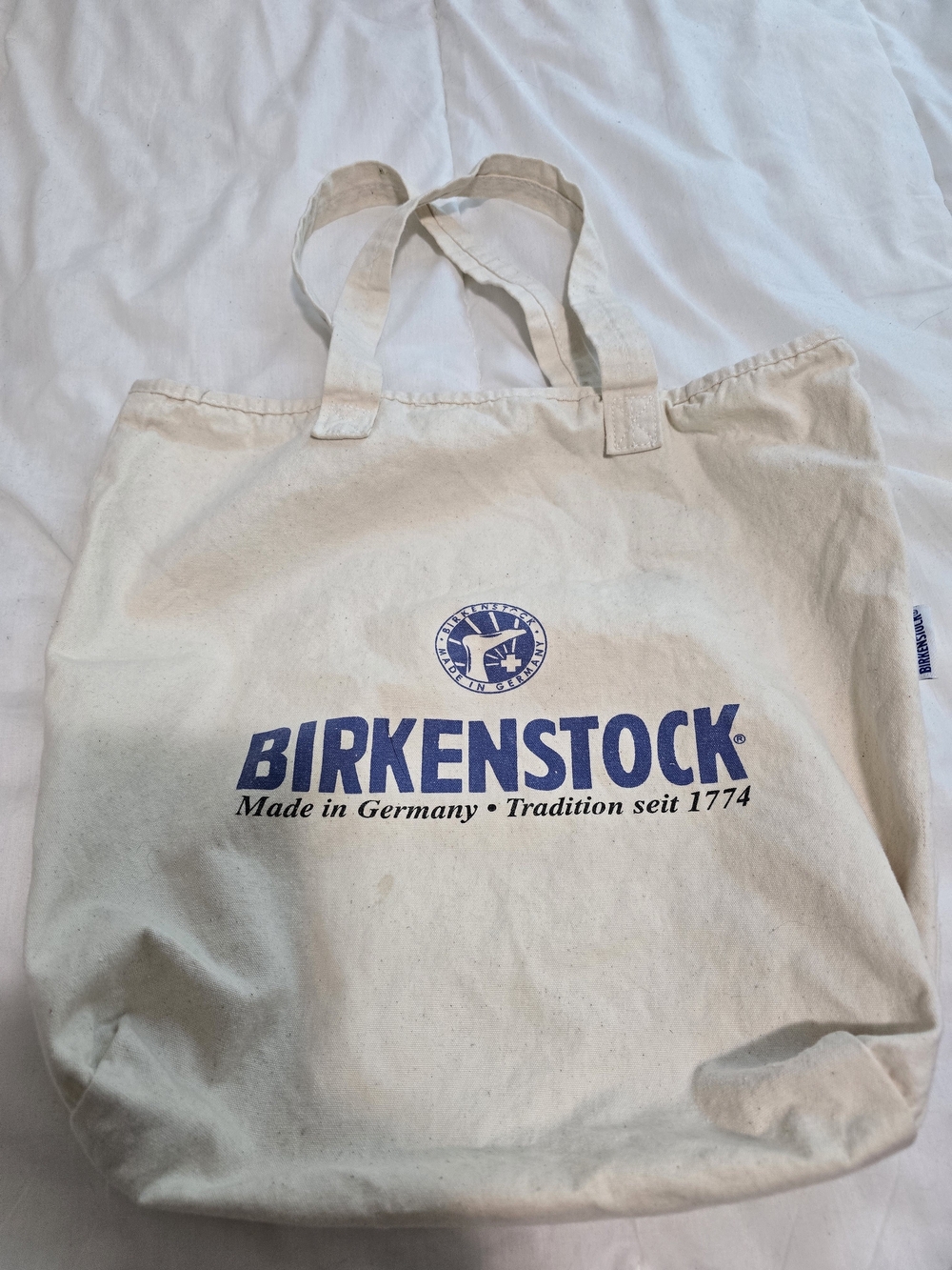 Birkenstock Natural Canvas Tote with Blue Logo